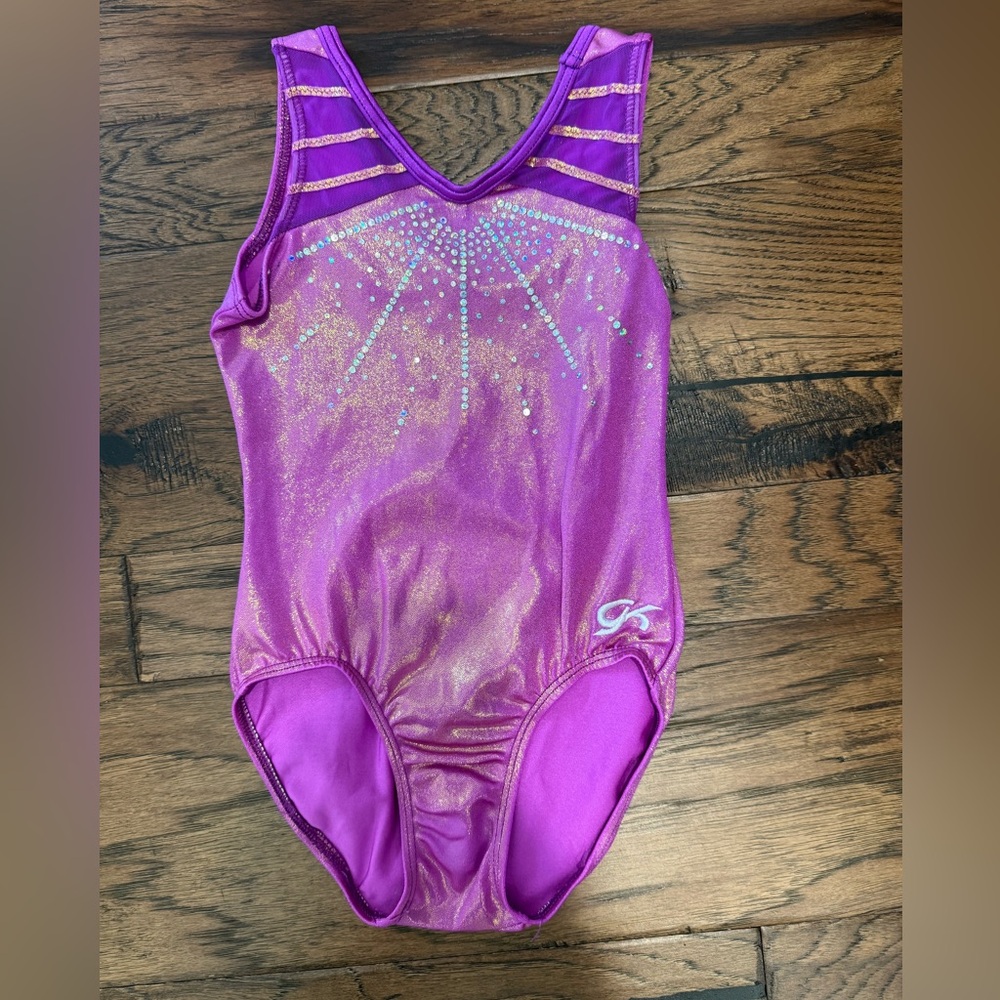 GK Competition Leotard Purple and Gold with Rhinestones